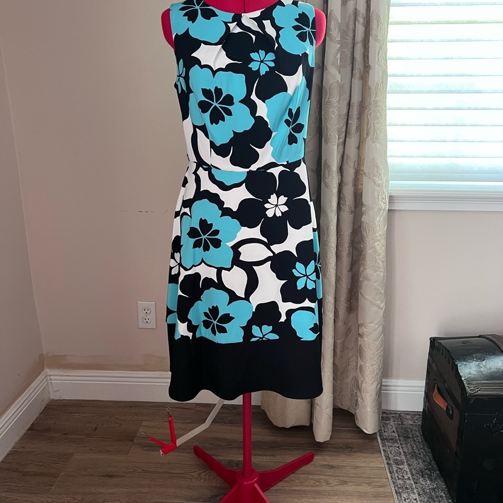 Blue and Black A-line Midi Spring Dress